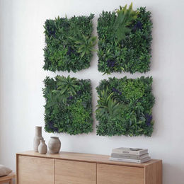 MCW Wandpaneel MCW-O95 Pflanzenwand als Kunstpflanze für In- und Outdoor, 4 Stück quadratisch, Farbe: Grün mit lila Blüten, B/B/B: 50 x 50 cm pro Paneel - Bild 1