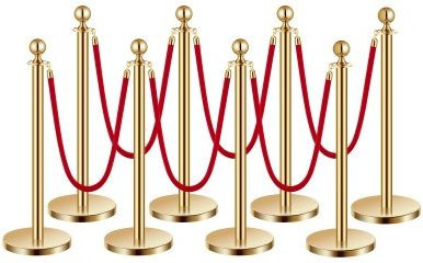 VEVOR Absperrpfosten Set aus Edelstahl in Gold mit 8 Ständern und 6 roten Samtseilen zur Steuerung von Menschenmengen für Ausstellungen und Events - Bild 1