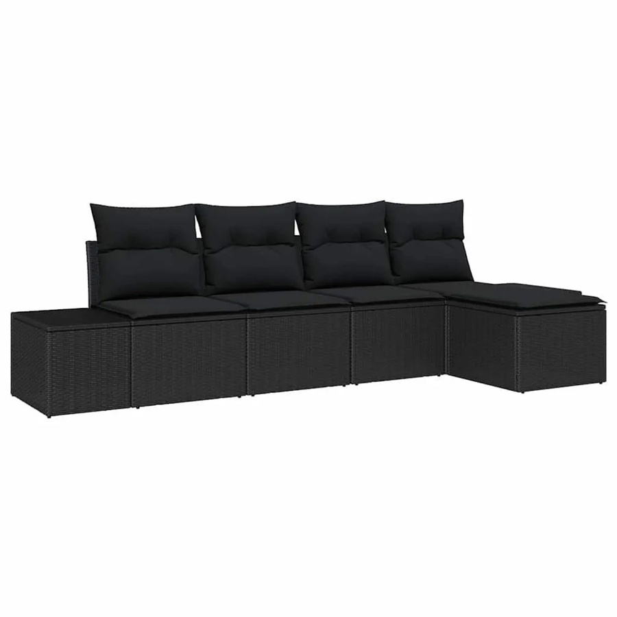 vidaXL Garten-Sofa-Set aus Poly-Rattan in Schwarz mit 5 Teilen, bestehend aus L-Sofa, Couchtisch und Ottoman, inklusive Kissen und UV-beständigem Polsterstoff - Bild 2