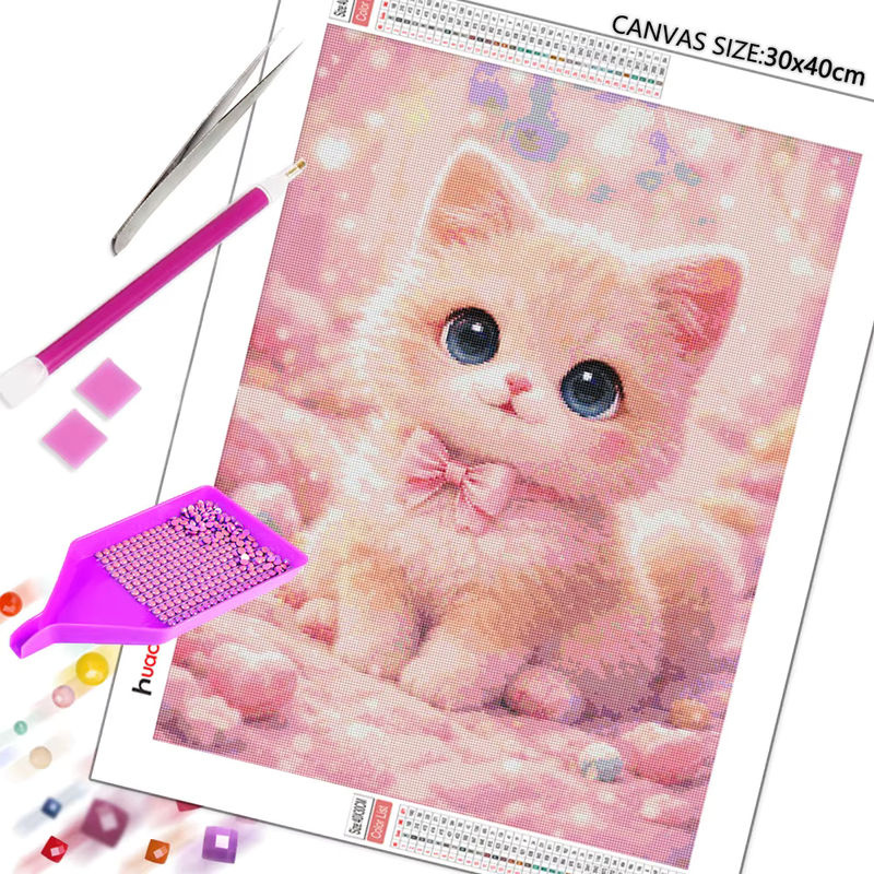 Huacan 5D Diamant-Malerei Katze DIY Diamant-Stickerei Tiermotiv Wanddekoration Full Round - Bild 2