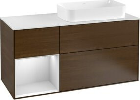 V&B Waschtischunterschrank Finion in Walnuss mit weißem Regal links, Breite: 120 cm, Tiefe: 50,1 cm, Höhe: 50,1 cm - Bild 1