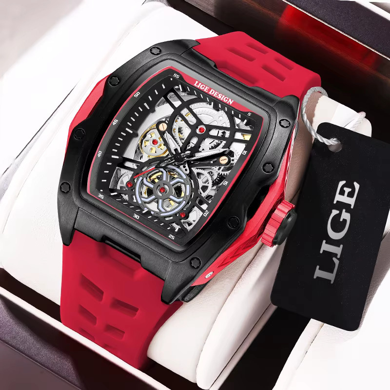 LIGE Armbanduhr Automatik, Silikon, Schwarz, Herren - Bild 5