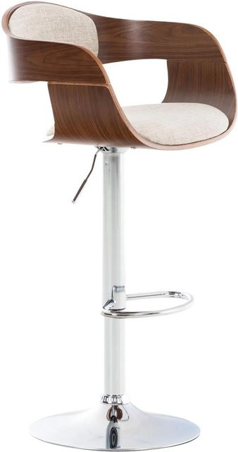 DELUKE Barhocker NADAN Barstuhl aus Stoff in Walnuss/Creme, höhenverstellbar, drehbar mit Lehne, B/T/H: 50 x 48 x 88 cm - Bild 1