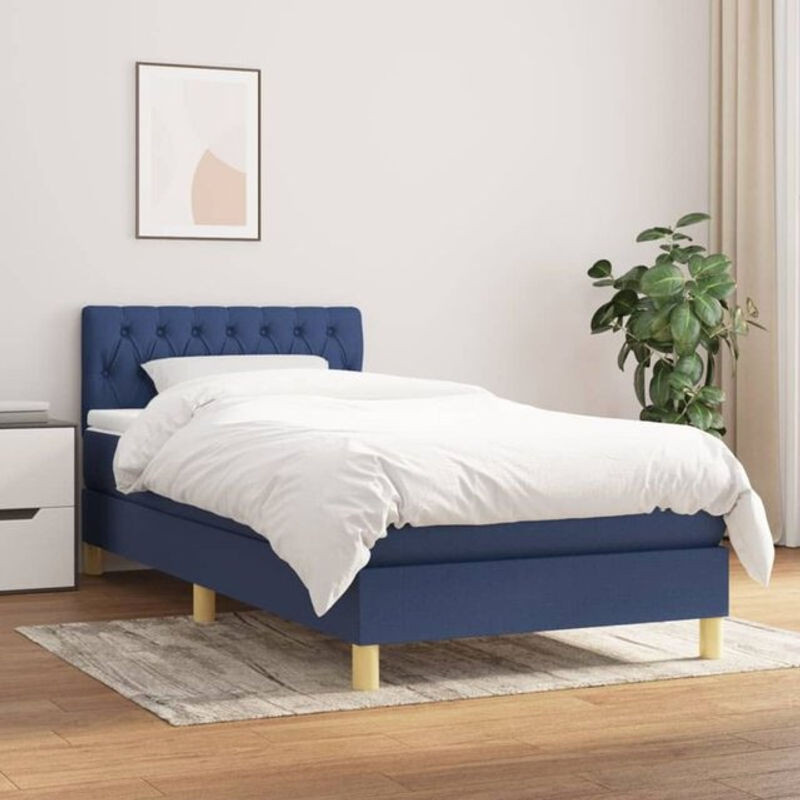 Vidaxl Boxspringbett mit Matratze aus Stoff in Blau, B/T/H: 90 x 200 cm - Bild 1