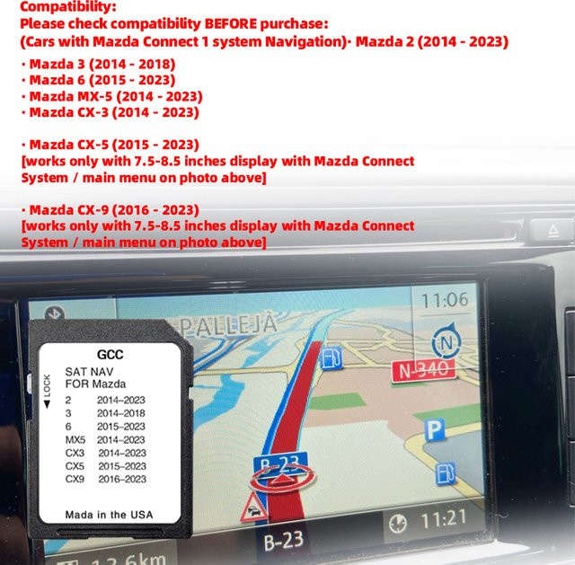 Mazda SD-Speicherkarten-Navigationssystem GPS-Karten 2024 für GCC Gulf Area Middle East Modelle Mazda 2, 3, 6, MX5, CX5 und CX9 - Bild 1