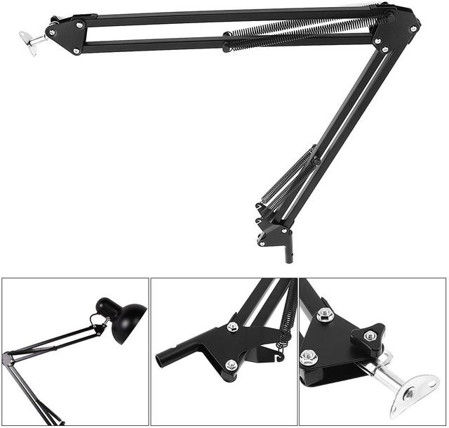 E Lighting Universeller flexibler Metallhalter mit überlangem Schwenkarm und Standhalterung für Tischlampen, Schwarz - Bild 1