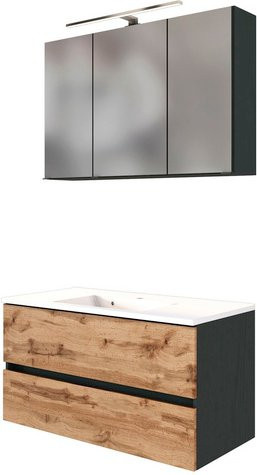 HELD MÖBEL Waschtisch-Set LUCCA in Braun, 5-teilig, modern und wandmontiert mit LED-Beleuchtung und Soft-Close-Türen - Bild 1