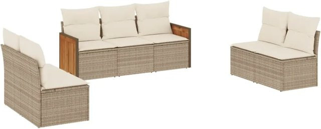 vidaXL 7-teilige Garten-Sofagarnitur aus Poly-Rattan in Beige mit Kissen und pulverbeschichtetem Stahlgestell - Bild 1