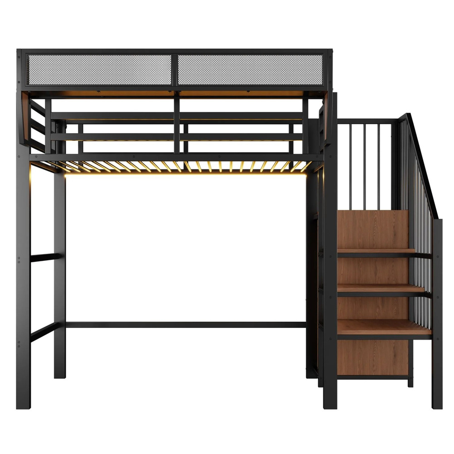 Merax Hochbett aus Metall und MDF mit LED-Unterbettbeleuchtung und Stauraum, Schwarz, B/T/H: 90 x 200 x 191 cm - Bild 2