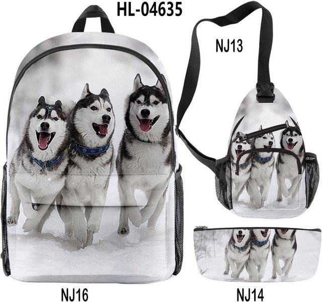 Fancy Style Studio 3er-Set Husky Schulranzen und Federmäppchen in Weiß - Bild 1
