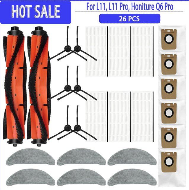 OSSIEAO Hauptseitenbürste Filter und Staubbeutel Set für Imou L11, L11 Pro, Honiture Q6 Pro, Laresar L6 Pro, Airrobo T10+ und Arnagar S8 Pro Ersatzteile - Bild 1