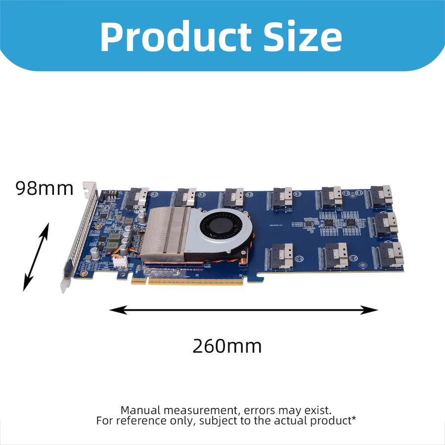 ADT-Link PLX88096 Erweiterungs-Split-Karte PCIe Switch Karte X16 mit 10 SFF 8654 8i zu 5 PCIe 4.0 X16 und 10-Port PCIe 4.0 X8 Multi-Karten-Erweiterung in Blau - Bild 3