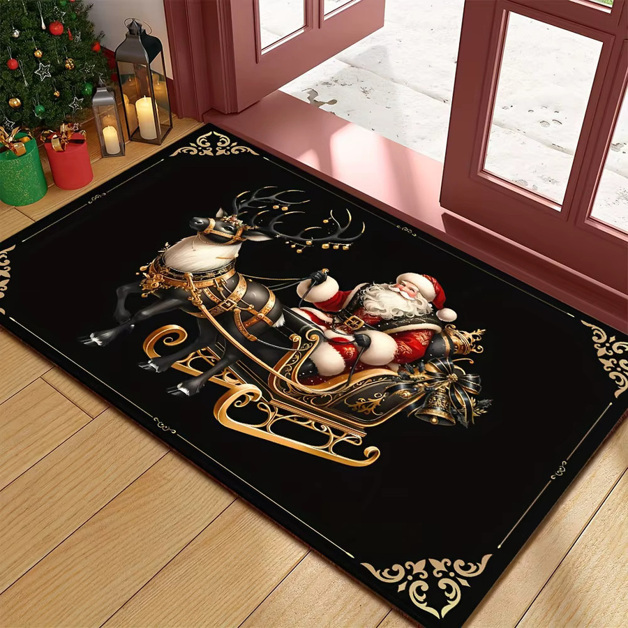 VIKAMA Weihnachts-Fußmatte Schwarz, rutschfest und waschbar, rechteckiger Teppich für Wohnzimmer und Kinderzimmer, B/T: 60 x 40 cm - Bild 3