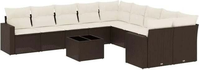 vidaXL 11-tlg. Garten-Sofagarnitur aus Polyrattan mit Kissen in Braun - Bild 1