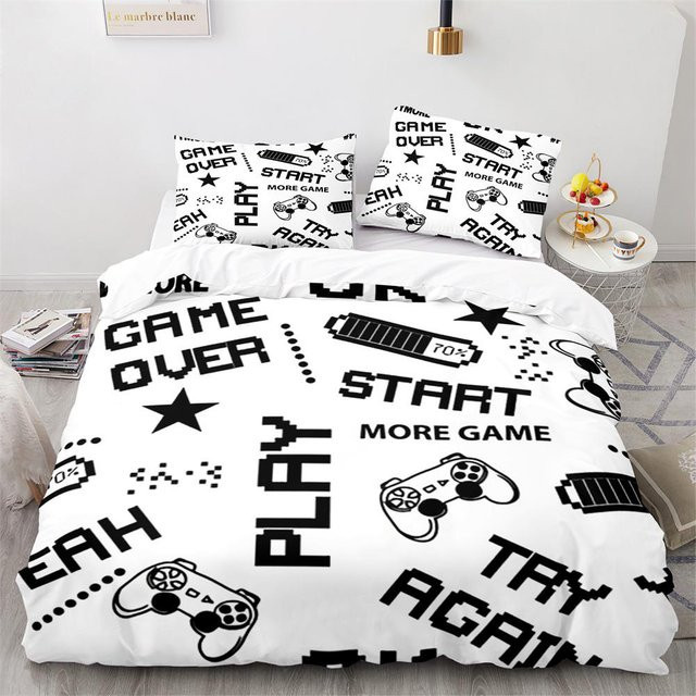 Gamepad Bettbezug-Set mit Kissenbezügen aus Polyester in Gelb und Weiß, B/H: 135 x 200 cm - Bild 1