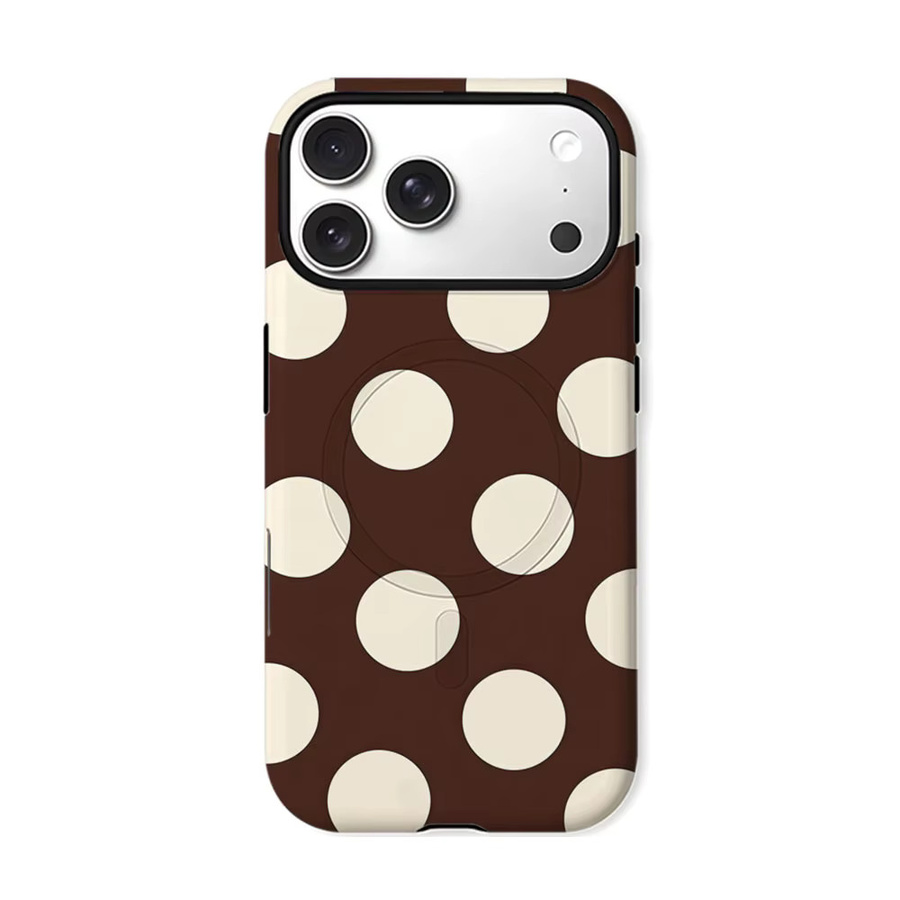 Aurbe 2-in-1 MagSafe Hülle mit mattem Film für iPhone 17 16 15 14 Plus Pro Max, stoßfeste Hartschale, Braun und Creme Polka Dots - Bild 7