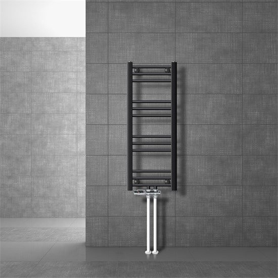 LuxeBath Badheizkörper Anthrazit gerade mit Mittelanschluss und Boden Anschlussgarnitur, Höhe: 80 cm, Breite: 30 cm - Bild 1