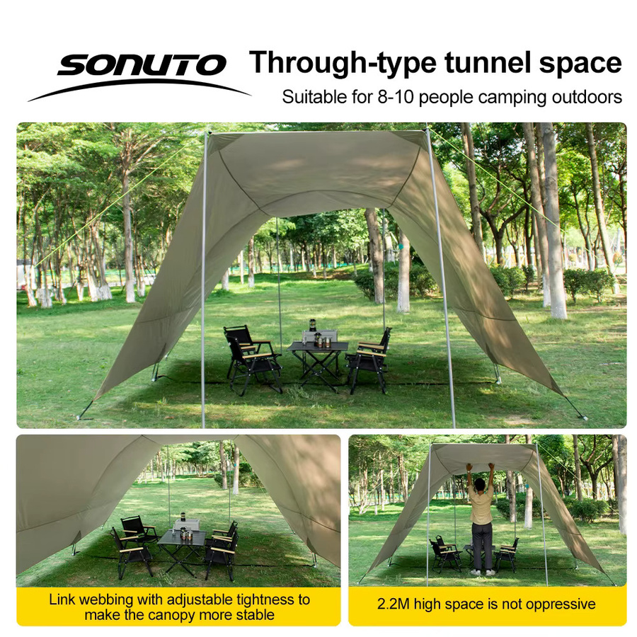 Sonuto Campingzelt mit Silberbeschichtung und UV-Schutz, wind- und regendichtes Überdachungszelt für den Außenbereich, Farbe: Silber/Beige, B/T/H: 550 x 400 x 220 cm - Bild 3