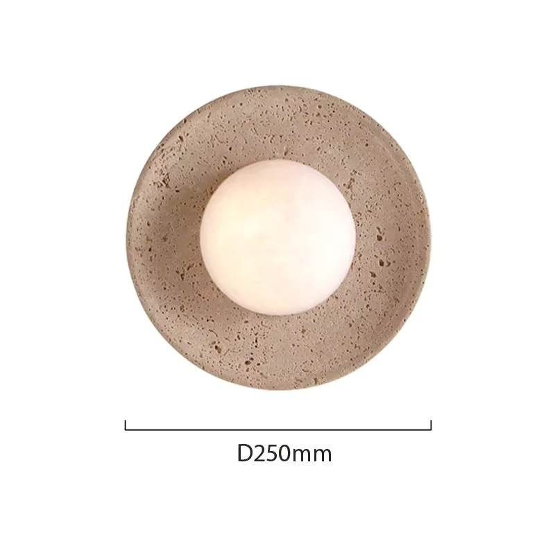 Wabi Sabi LED Wandleuchte aus Naturstein in Beige, kreisförmige minimalistische Wanddekoration für Korridor und Treppe, warmweiß - Bild 3