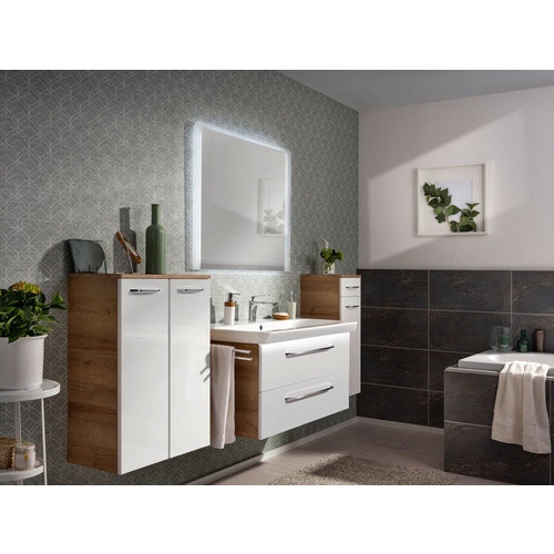 Fackelmann Bad-Hängeschrank Milano Doppel-Midischrank in Weiß-Eiche mit Soft-Close-Türen, B/T/H: 60,2 x 32,0 x 82,6 cm - Bild 2