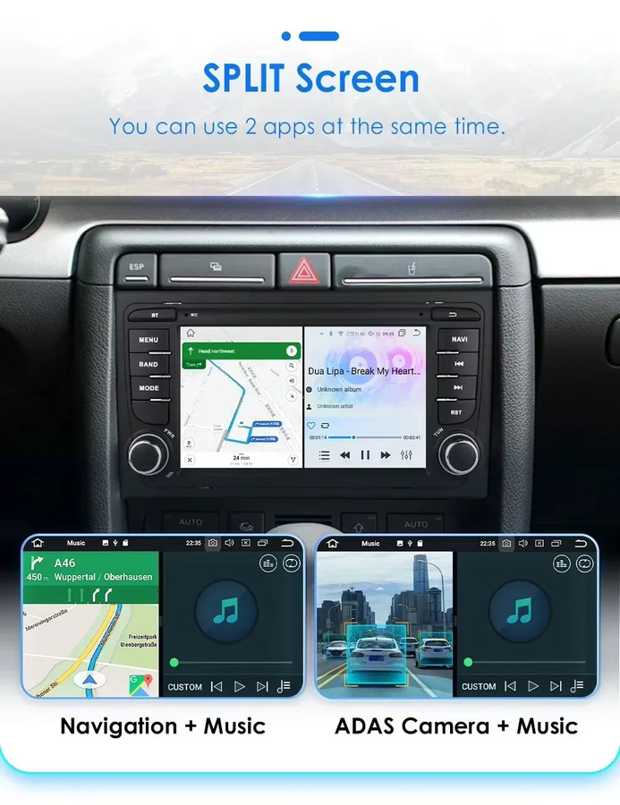 OSSURET Multimedia Autoradio mit Android Auto und CarPlay sowie GPS für Audi A4 B6 2012-2015, S4 B7, RS4 und Seat Exeo, Schwarz - Bild 4