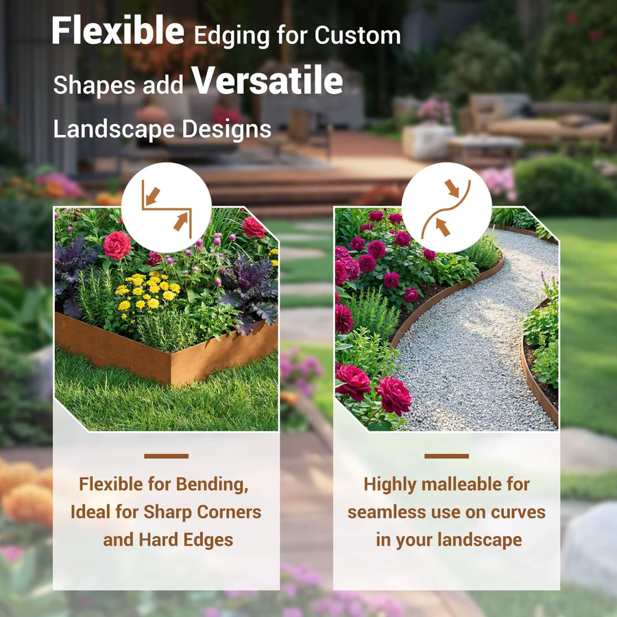 HiMISS Gartenkante aus verzinktem Stahl in Schwarz oder Braun, flexible Metall-Landschaftskante mit Spikes als biegbarer Trenner für Blumenbeete, Wege und Rasenflächen - Bild 3