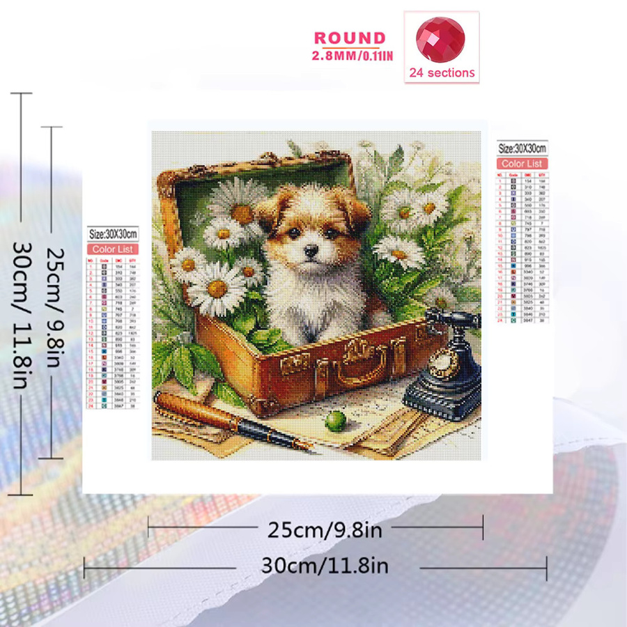 MomoArt 5D-Diamant-Mosaik Hund mit Blumenmuster, Strass-Gemälde für Erwachsene und Anfänger, Wandkunst in Multicolour, B/H: 20 x 20 cm - Bild 2