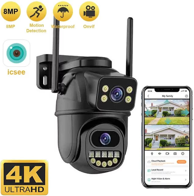 BELIA 4K 8MP WiFi-Überwachungskamera mit Dual-Objektiv, 4-fachem Digitalzoom, KI-Menschenerkennung und PTZ-Funktion für den Außenbereich in Schwarz - Bild 1