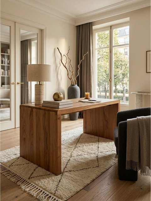 Schreibtisch aus Akazie Massivholz im Landhausstil von KADIMA DESIGN, Farbe Braun, B/T/H: 160 x 80 x 76 cm - Bild 1
