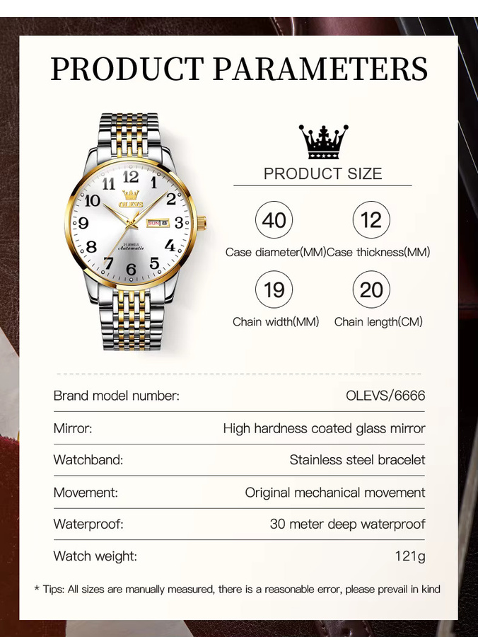 OLEVS Armbanduhr Edelstahl, Automatik, Gold, Herren - Bild 5