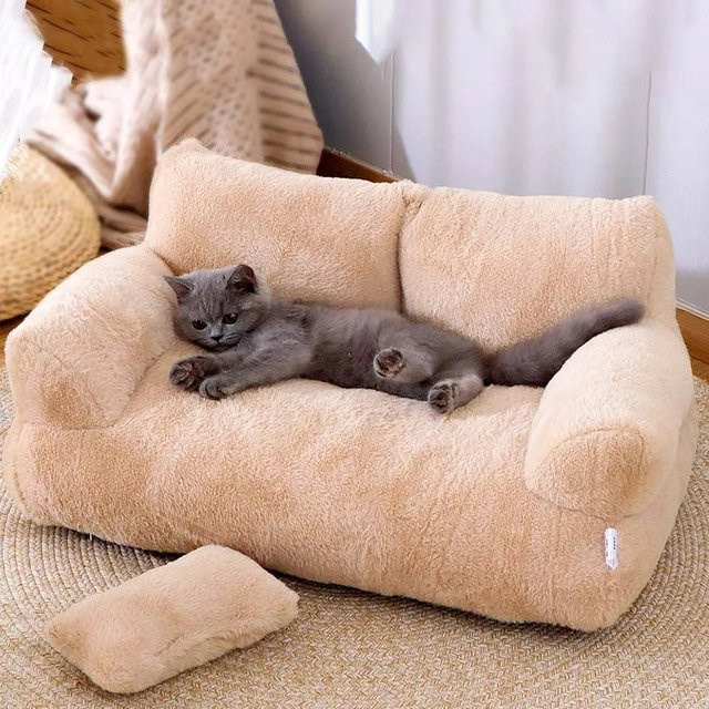 Pawstrip Luxuriöses Katzenbett in Beige als warmes Plüsch-Sofa für kleine und mittelgroße Hunde und Katzen, B/T/H: 55,0 x 38,0 x 18,0 cm - Bild 1