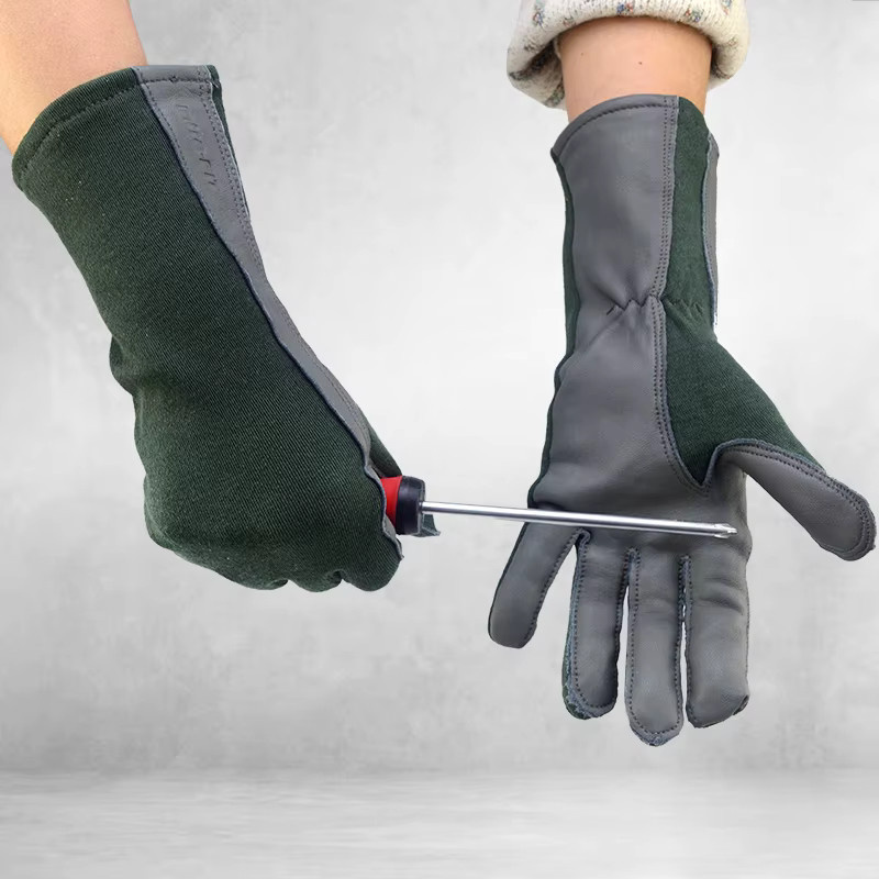 XYEHS Feuerfeste Aramid-Arbeitshandschuhe mit Lederbündchen für Militär- und Pilotenuniformen - Bild 2