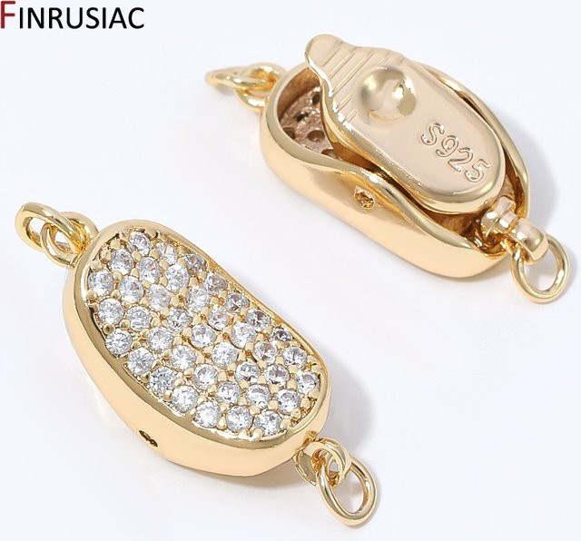FINRUSIAC Druckverschluss-Verbinder, 14K vergoldet, Messing-Edelstahl, Zirkonia - Bild 1