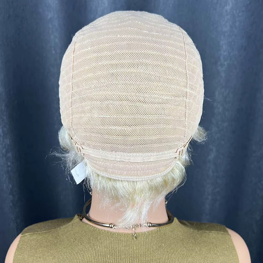 OYM HAIR Blonde Fingerwellen-Perücke, Pixie-Schnitt, Remy-Echthaar, Damen - Bild 3