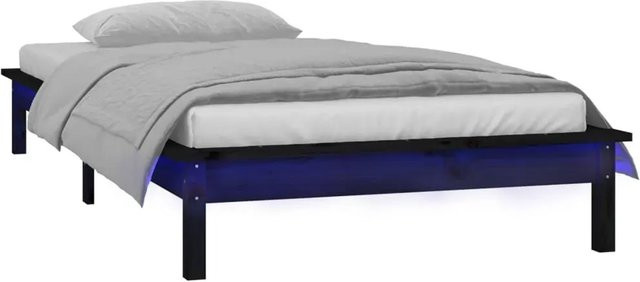 vidaXL Massivholzbett aus Kiefer mit LED-Beleuchtung und USB-Ladeport, Schwarz, B/T: 100 x 200 cm - Bild 1