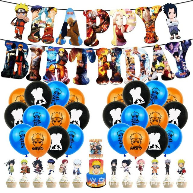 Bandai Naruto Anime Party Dekoration Set mit Kakashi und Sasuke Luftballons, Happy Birthday Banner und Einweggeschirr in Mehrfarbig - Bild 1
