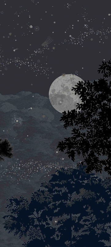 Isidore Leroy Wandbild Eclipse Nocturne Panel B - Abstraktes Motiv mit Weltraum und Landschaft in Blau und Schwarz aus Vlies - Bild 1