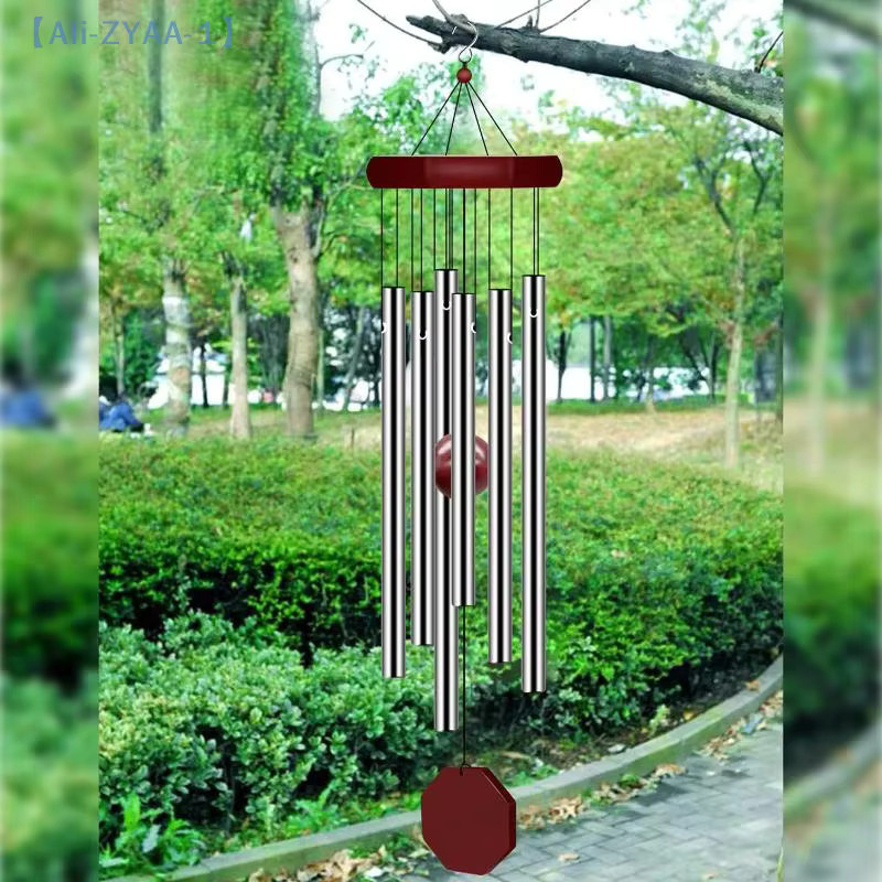 JETTING Retro Windspiel aus rotem Holz und Aluminium mit 6 Metallrohren, achteckiges Design für Balkon und Innenhof - Bild 3
