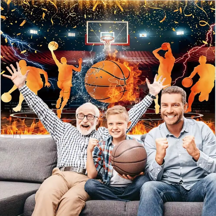 VIKAMA Basketball Hintergrund Banner mit Flammen-Design für Geburtstag und Party, Mehrfarbig, B/H: 40 x 40 cm - Bild 2