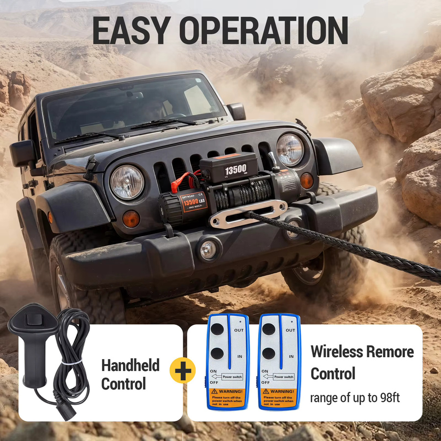 SIHAO Elektrische Seilwinde 13500LB, Wasserdichte 12V Offroad-Abschleppwinde mit 92FT Synthetikseil, Fernbedienung und Sicherheitshaken, Schwarz - Bild 7