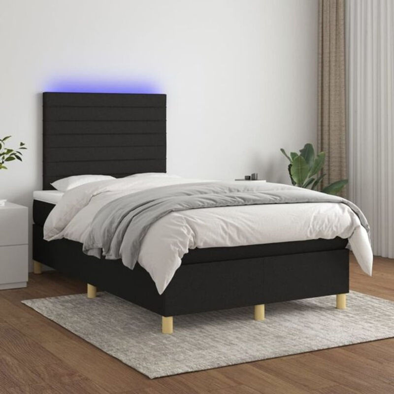 vidaxl Boxspringbett mit Matratze und LED in Schwarz aus Stoff, B/T/H: 200 x 120 x 118 cm - Bild 1