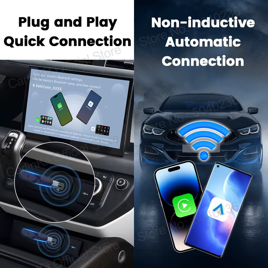 CarlinKit Mini Ultra Kabelloser CarPlay und Android Auto Adapter in Schwarz mit USB-Anschluss für nahtlose Plug-and-Play Verbindung - Bild 5