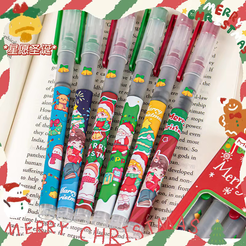 TWBEB Weihnachtliche Kugelschreiber Set 6 Stück, schnelltrocknende Tintenstifte in Schwarz und Multicolour für Schüler und Studenten - Bild 3