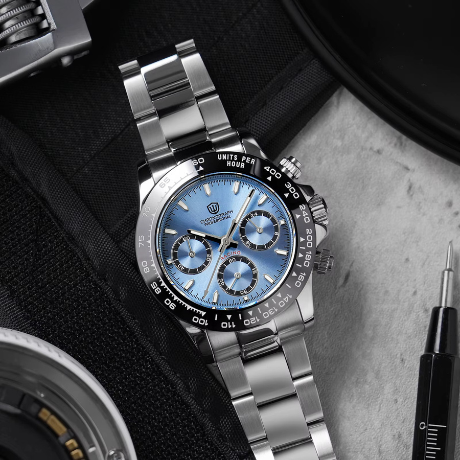 Watchdives Chronograph Armbanduhr, Quarz, Edelstahl, Saphirglas, Herren - Bild 2