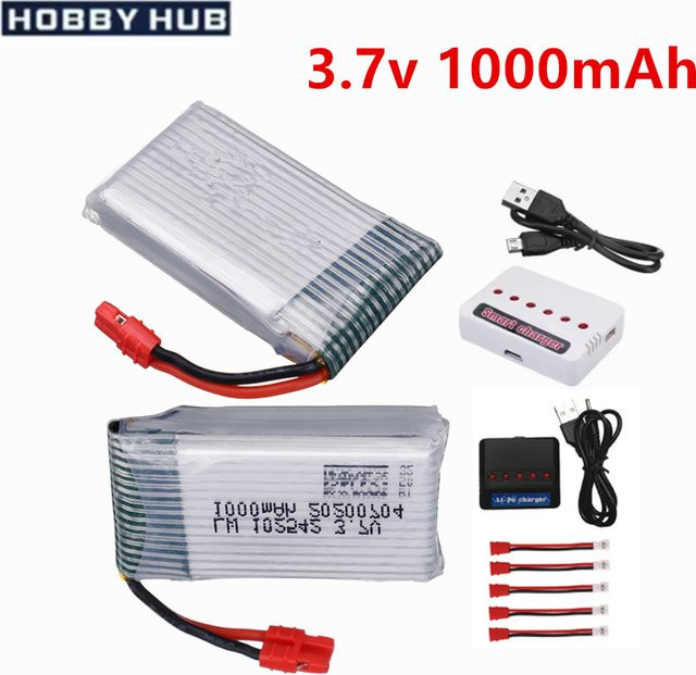 Syma Lipo-Akku mit Ladegerät für RC Quadcopter Drohnen, 3,7 V 1000 mAh 25c, Farben: Lila/Weiß - Bild 1