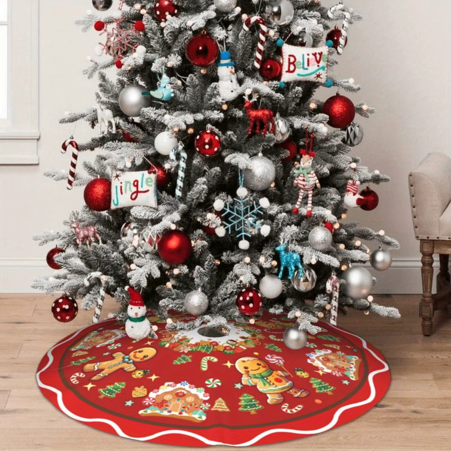 VIKAMA Weihnachtsbaum Rock mit Lebkuchenhaus-Design als winterliche Weihnachtsdekoration für dein Zuhause - Bild 3