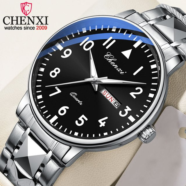 CHENXI Armbanduhr Edelstahl, Silber, Analoguhr, Herren, Datum, Wochentag - Bild 1