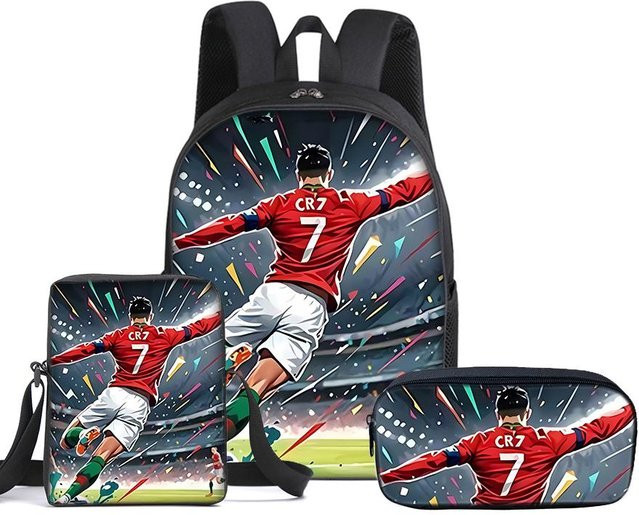 BAOERYE 3-teiliges Schultaschen-Set mit Fußball-Aufdruck in Multicolour für Jungen und Mädchen - Bild 1