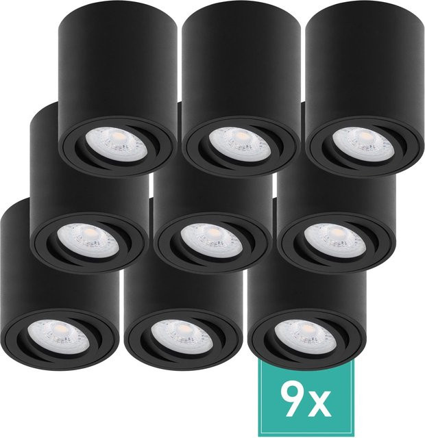 Oktaplex Lighting 9er Set Aufbauspots Modern Schwarz aus Aluminium mit LED-Modulen, 3-stufig dimmbar, Warmweiß 2700K, 230V - Bild 1