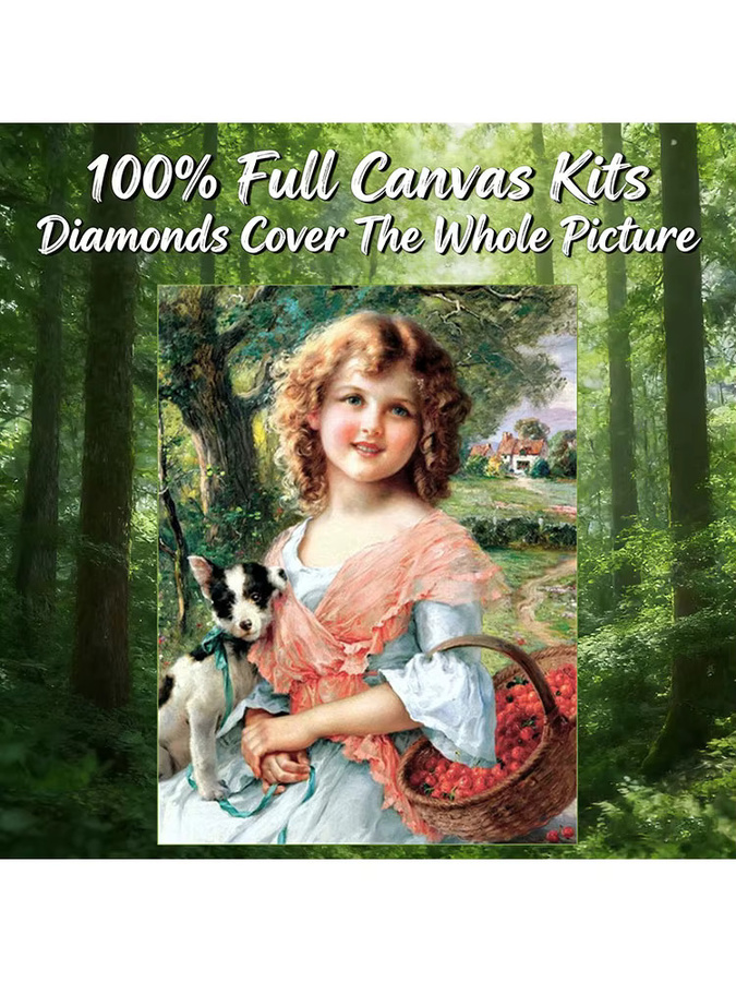 AZQSD Diamant-Mosaik-Set mit Frauenporträt und Hund als 5D DIY Diamantmalerei in Vintage-Optik, Multicolor, Rund - Bild 4
